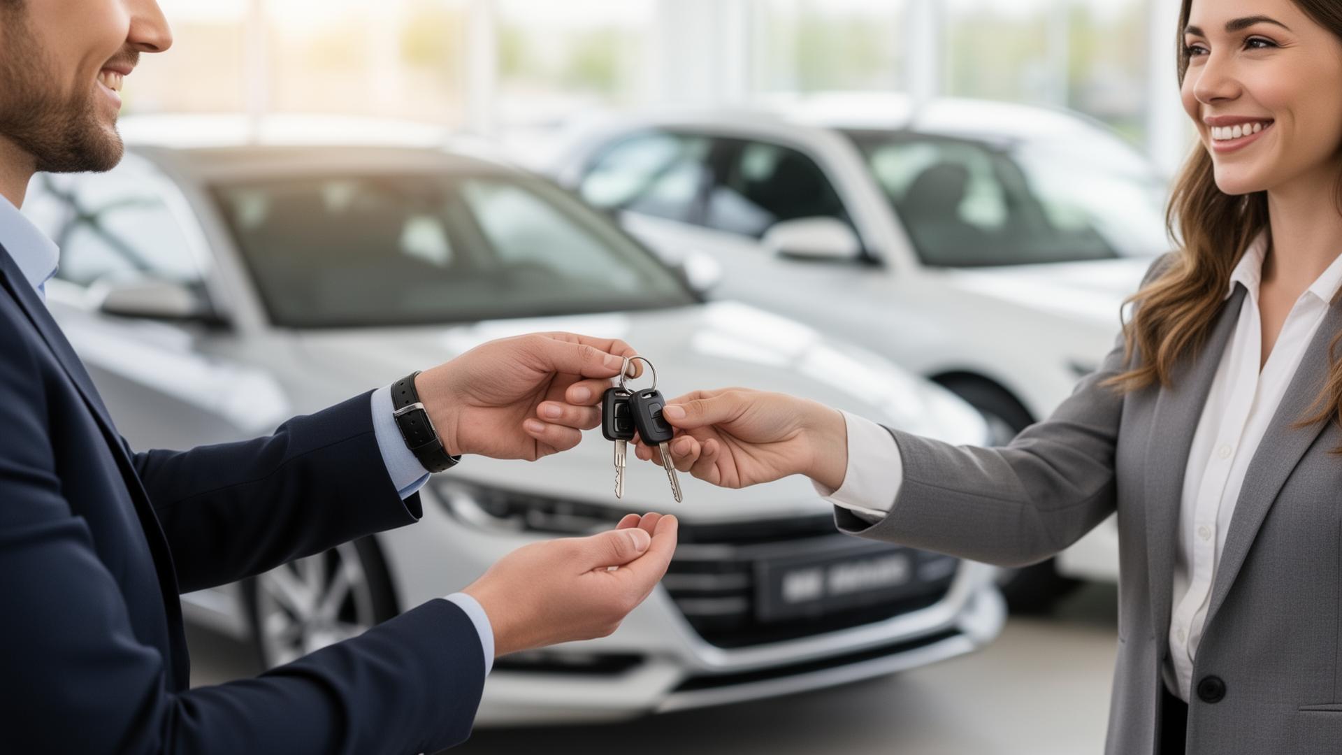 Customer receiving keys at a Buy Here Pay Here dealership in Paterson, NJ